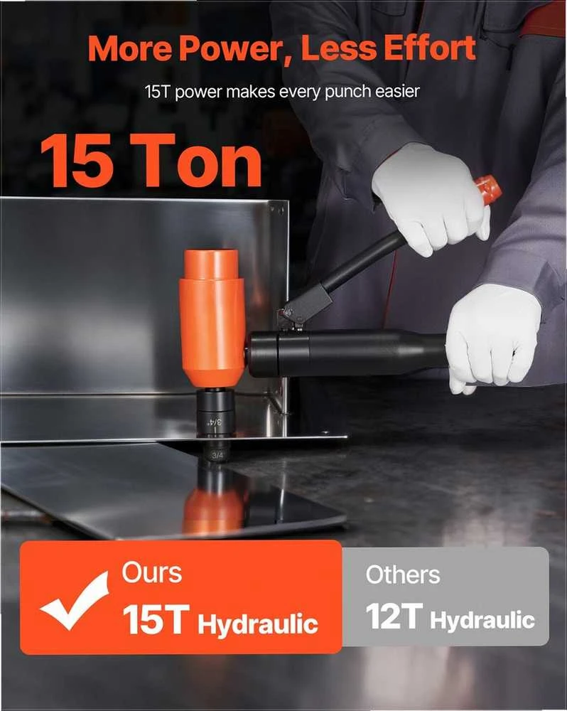 Hidraulinis skylių kirtimo rinkinys, 10 matricų metalinėms elektros spintoms, 12.7 iki 101.6 mm skylių darymo įrankis, lakštinio metalo perforatorius