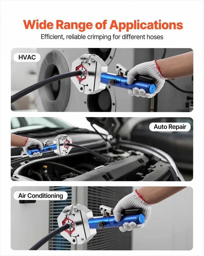 Hidraulinis žarnų užspaudimo įrankis, oro kondicionieriaus žarnų presavimo rinkinys su 7 štampais automobilių remontui, rankinis hidraulinis presas, kondicionavimo sistemų remonto įranga