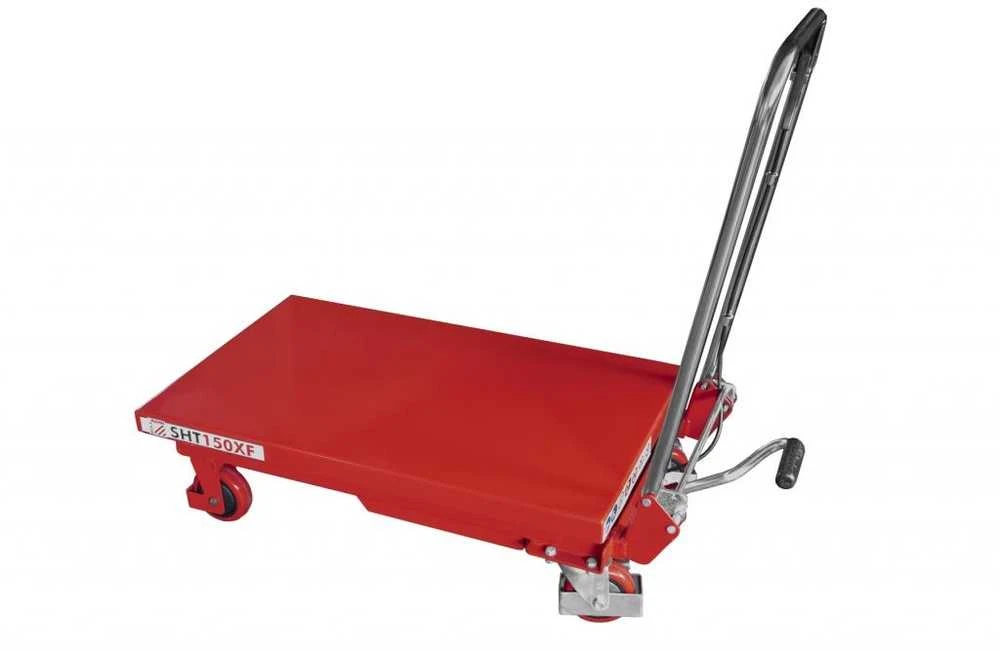 Hidraulinis žirklinis kėlimo stalas, reguliuojamas darbastalis, valdomas kojiniu pedalu, 150 kg keliamoji galia, mobilus darbo stalas