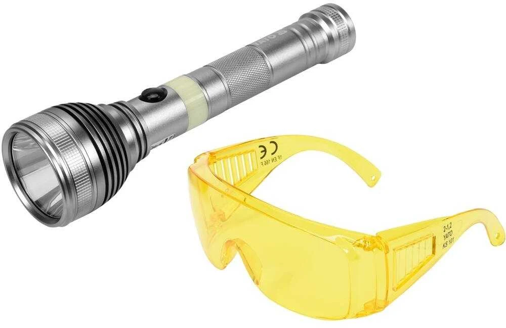 Įkraunamas UV žibintuvėlis 3W su apsauginiais akiniais ultravioletinei šviesai