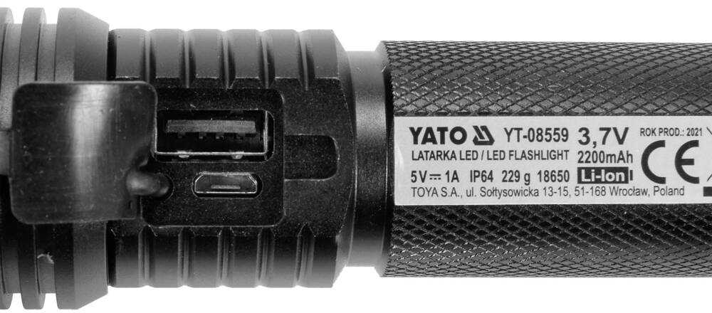 Įkraunamas žibintuvėlis 10W 900lm IP64, su maitinimo bloku ir priartinimu