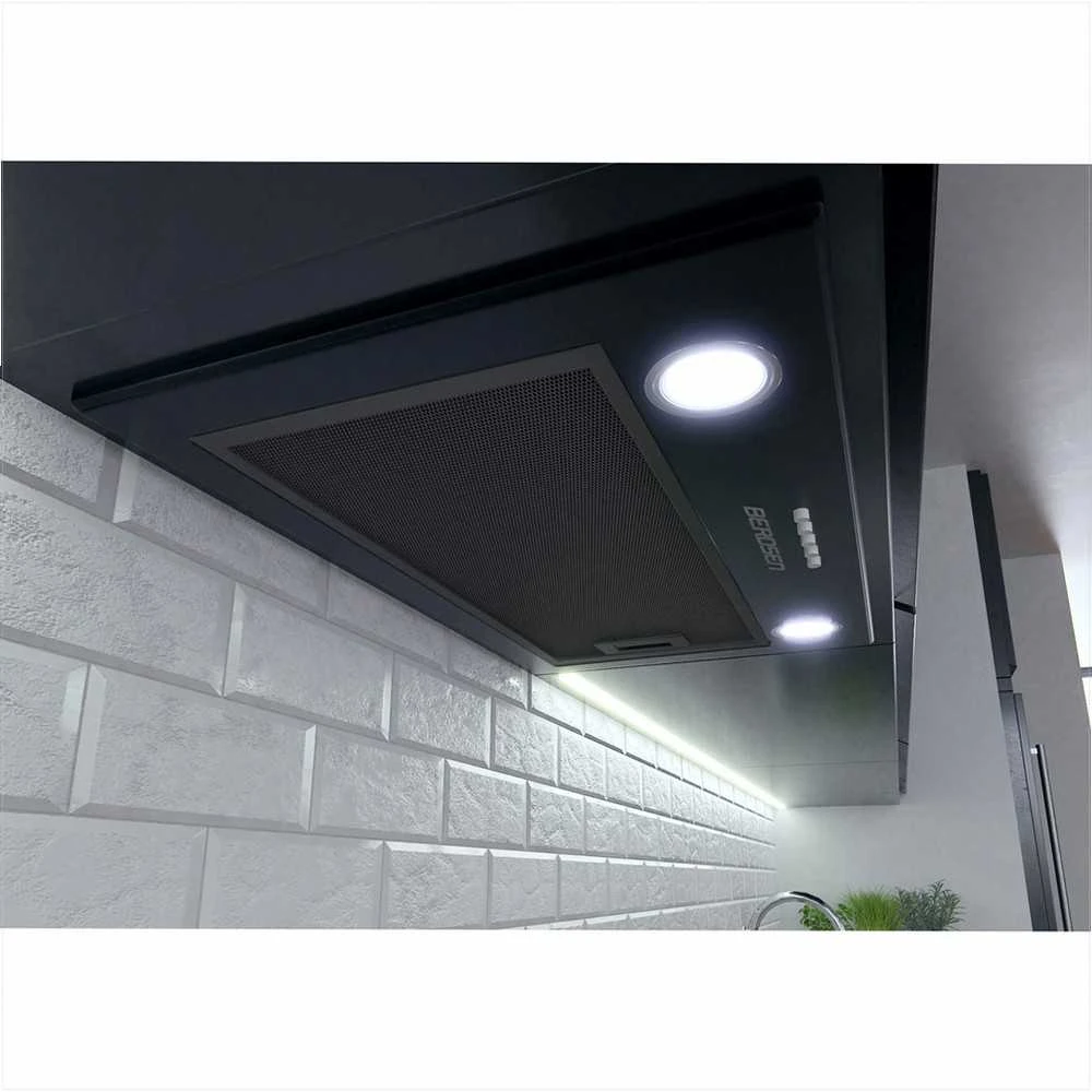 Berdsen Įmontuojamas gartraukis, 60 cm, juodas, virtuvei, efektyvi ventiliacija, su LED apšvietimu