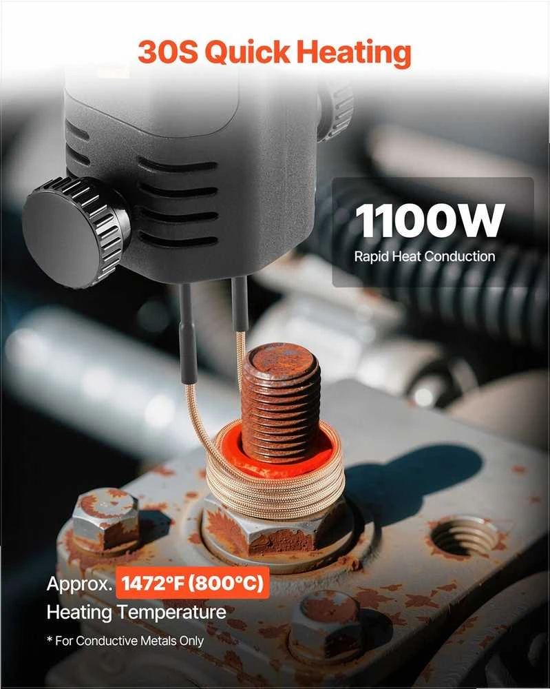 Indukcinis šildytuvas varžtų ir veržlių atlaisvinimui, rankinis magnetinio kaitinimo rinkinys su 8 ritėmis ir dėklu, 1100W mini metalo kaitintuvas automobilių remontui