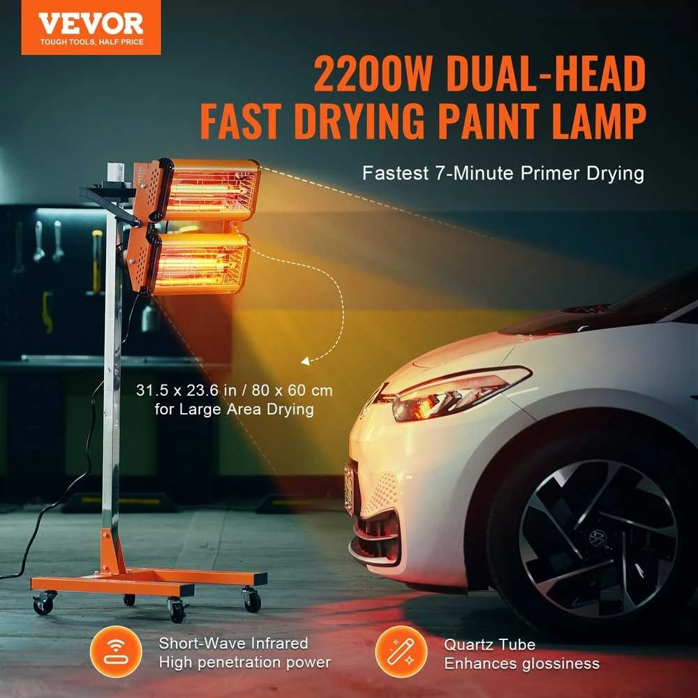VEVOR 2200W infraraudonųjų spindulių lempa dažų džiovinimui