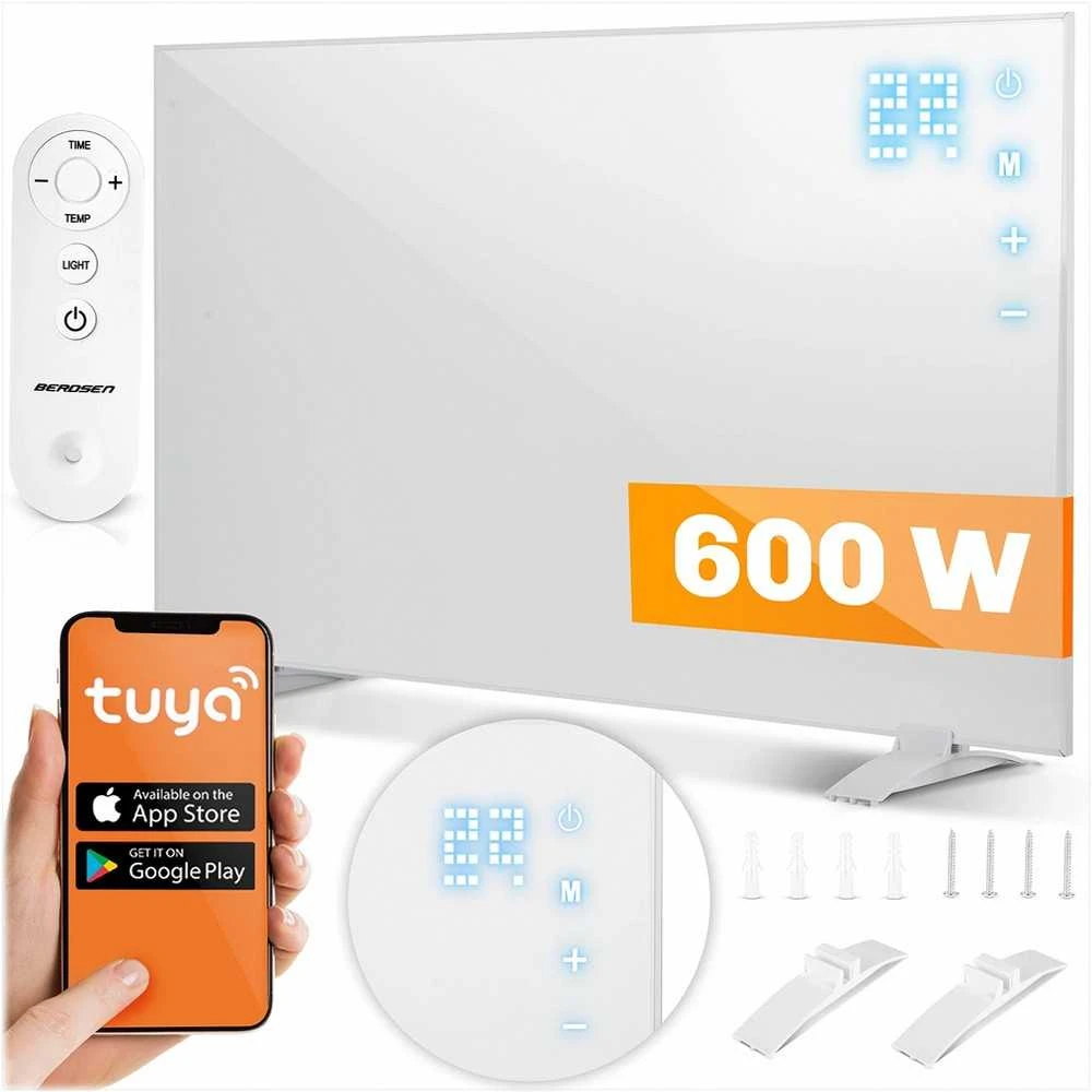 Berdsen Infraraudonųjų spindulių šildytuvas, 600 W, su WiFi programėlės valdymu, jutikliniu skydeliu, nuotolinio valdymo pultu, namų ir biuro šildymui