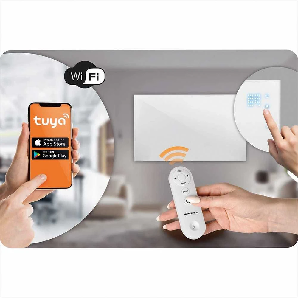 Berdsen Infraraudonųjų spindulių šildytuvas, 600 W, su WiFi programėlės valdymu, jutikliniu skydeliu, nuotolinio valdymo pultu, namų ir biuro šildymui
