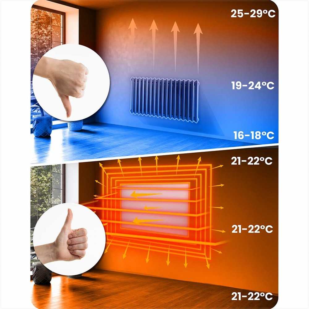 Berdsen Infraraudonųjų spindulių šildytuvas, 600 W spindulinis šildytuvas, energiją taupanti infraraudonųjų spindulių plokštė, greitas šildymas, tylus infraraudonųjų spindulių šildytuvas