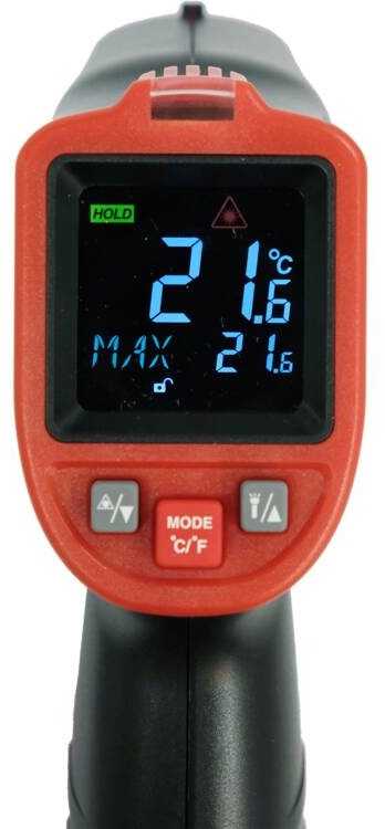 Infraraudonųjų spindulių termometras, nuo -50C iki +650C, su LCD ekranu