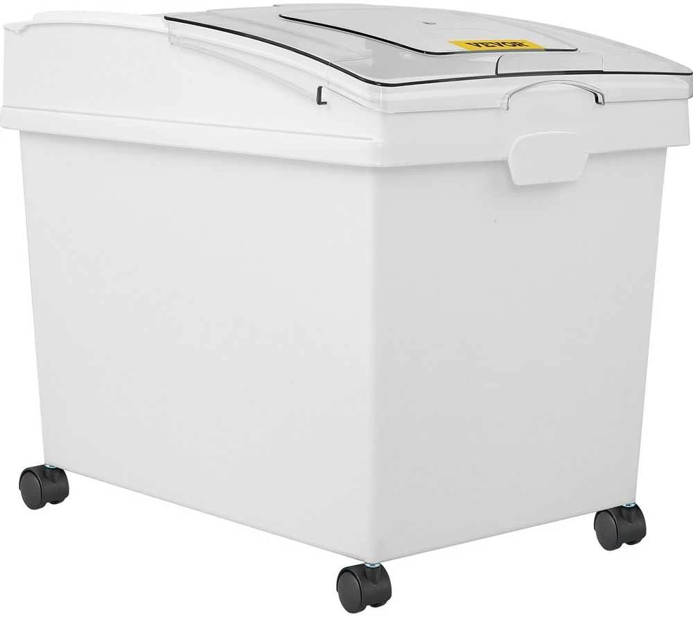 Ingredientų dėžė 40 l, miltų laikymo dėžės su ratukais, PP, 3 vnt. rinkinys, balta, su samteliu ir stumdomu dangčiu, komercinės, maisto produktų laikymo talpos