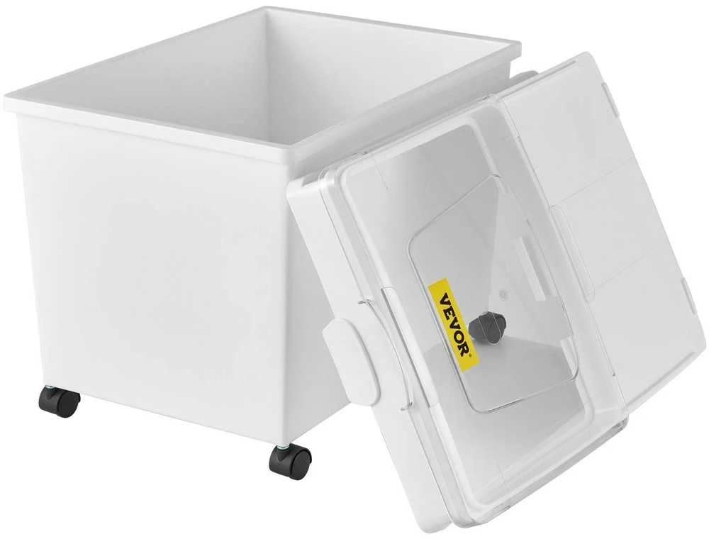 Ingredientų dėžė 40 l, miltų laikymo dėžės su ratukais, PP, 3 vnt. rinkinys, balta, su samteliu ir stumdomu dangčiu, komercinės, maisto produktų laikymo talpos