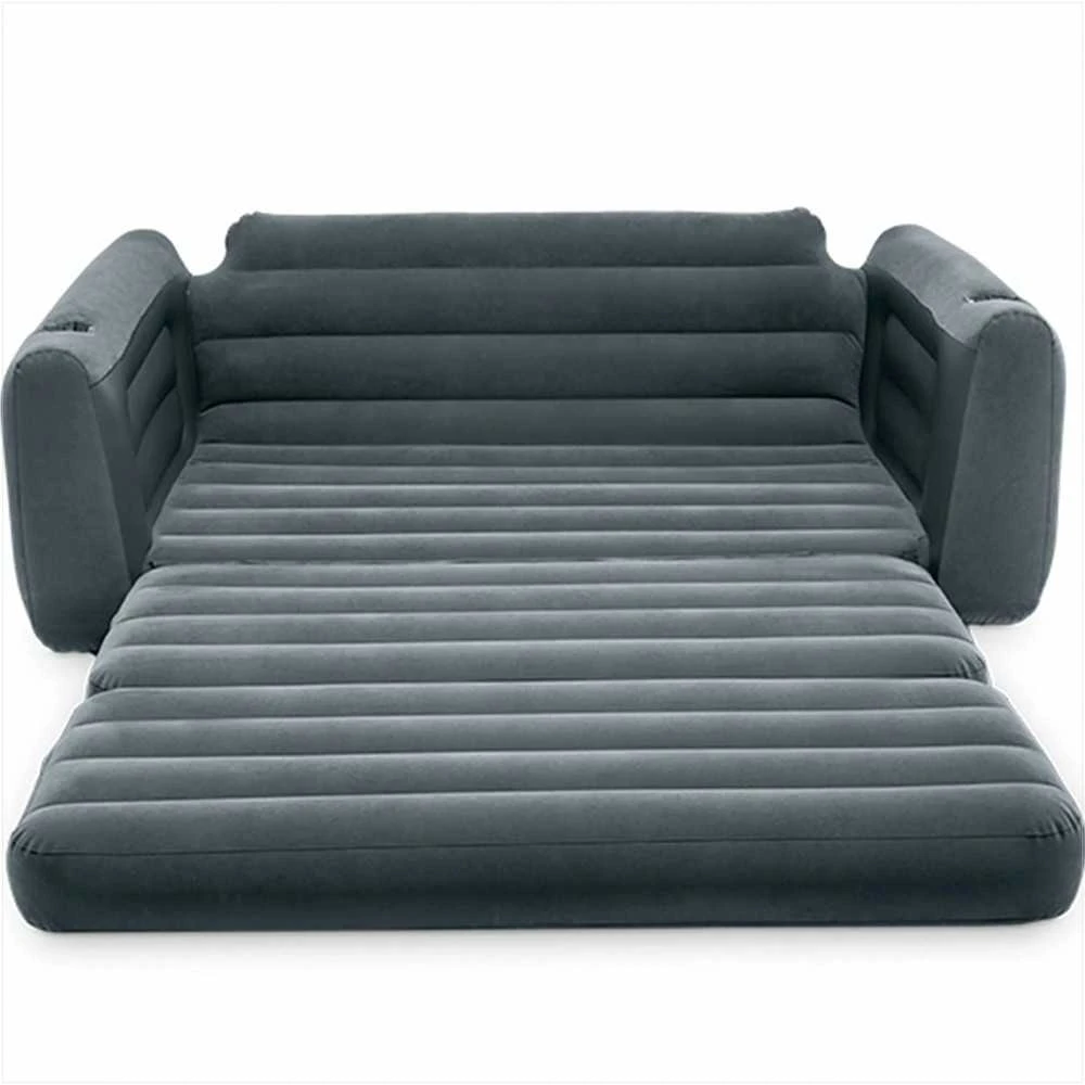 Intex Veliūrinė pripučiama sofa-lova 2-in-1, su elektrine pompa, patogūs svetainės baldai, pilka sofa-lova