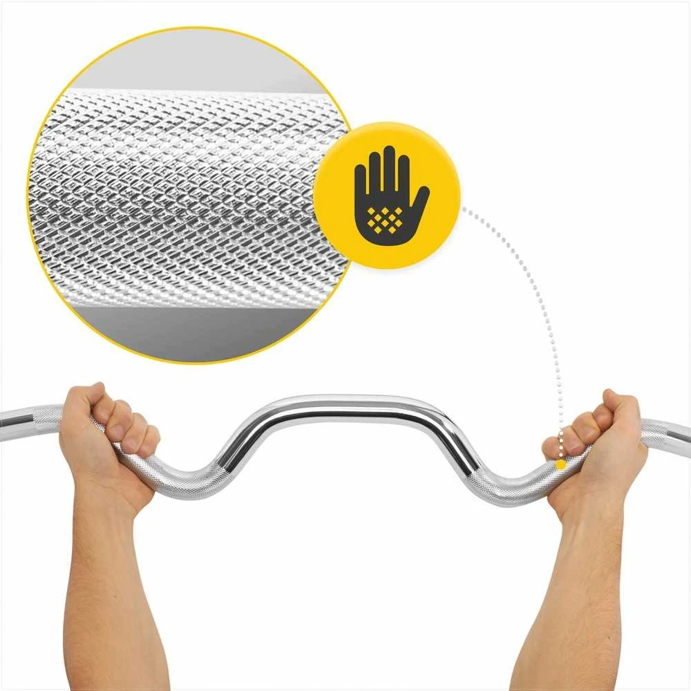 4Fizjo Išlenkta Olimpinė Štanga, 120 cm, Jėgos Treniruotėms, Chromuotas Plienas, su Guoliais