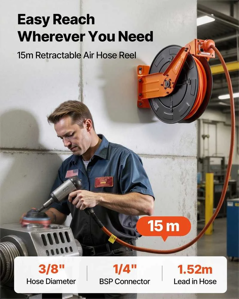 VEVOR Ištraukiamas oro žarnos būgnas 15m 300 PSI