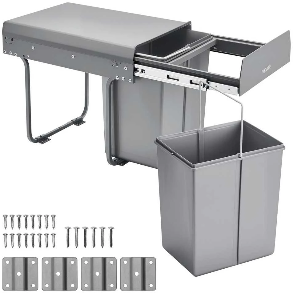 Ištraukiamas dvigubas šiukšliadėžių konteineris, 2 x 40 l, po spintele, virtuvei, taupantis vietą, atliekų rūšiavimo sistema, ištraukiama šiukšlių dėžė