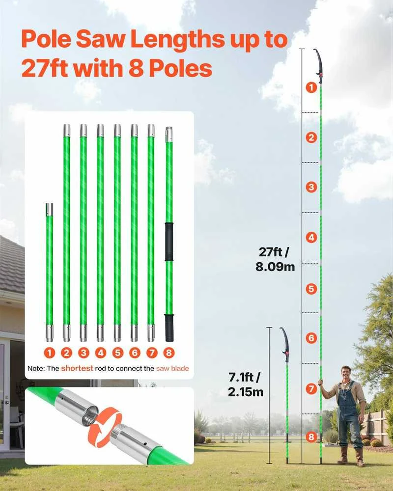 Ištraukiamas genėjimo pjūklas, rankinis medžių genėtuvas, ilgo siekio šakų žirklės, 3.6 metro genėjimo pjūklas, aukštų šakų genėjimo įrankis, sodo genėjimo pjūklas