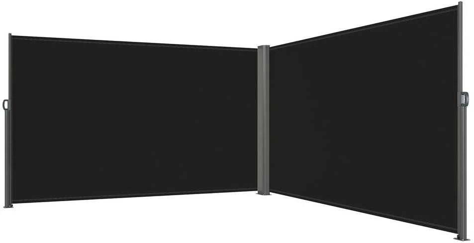 Ištraukiamas terasos ekranas, lauko privatumo ekranas, šoninė markizė balkonui, 180x600cm ištraukiama tvora, juodas lauko ekranas terasai