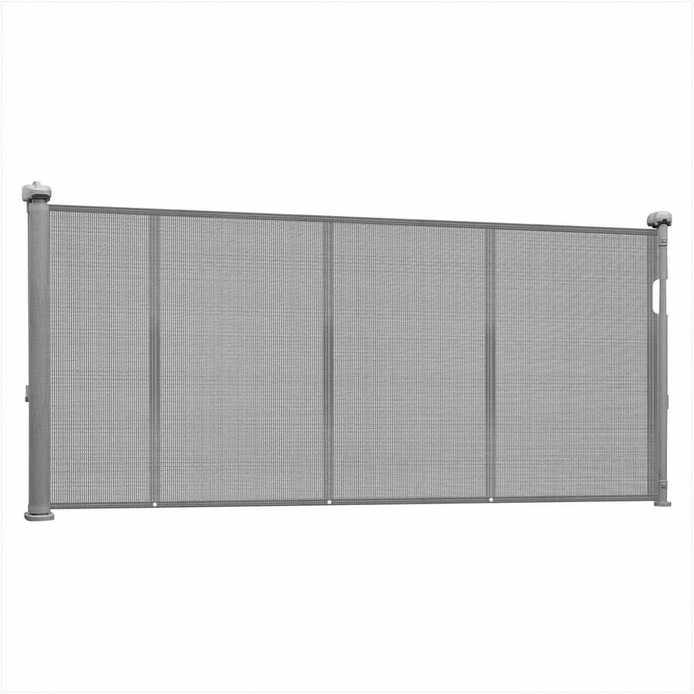 Ištraukiami apsauginiai varteliai vaikams ir augintiniams, 870 mm aukščio, išsitempia iki 2800 mm pločio, tinkliniai saugos varteliai vidaus laiptams, durims, koridoriams, pilki, apsauginė tvorelė