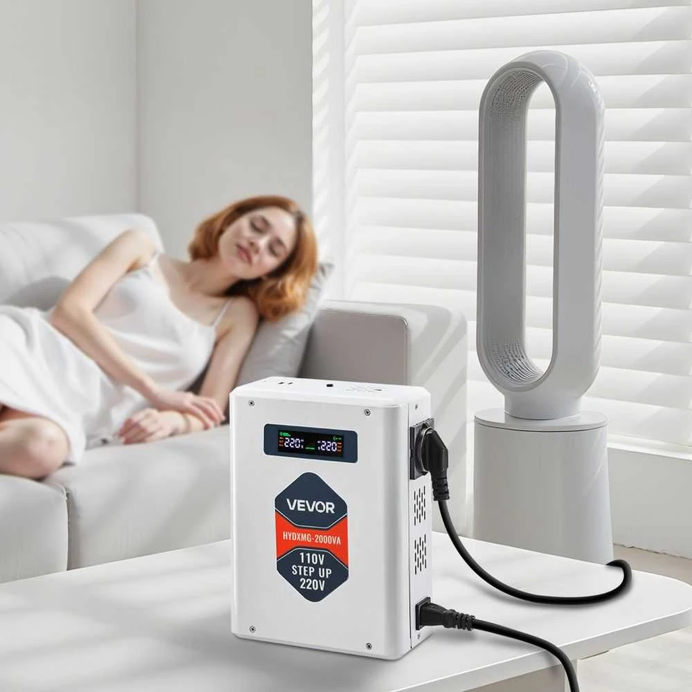 Įtampos keitiklis, 2000VA, 110V į 220V transformatorius, ES lizdo maitinimo adapteris, USB įkroviklis, LCD ekranas, įtampos reguliatorius