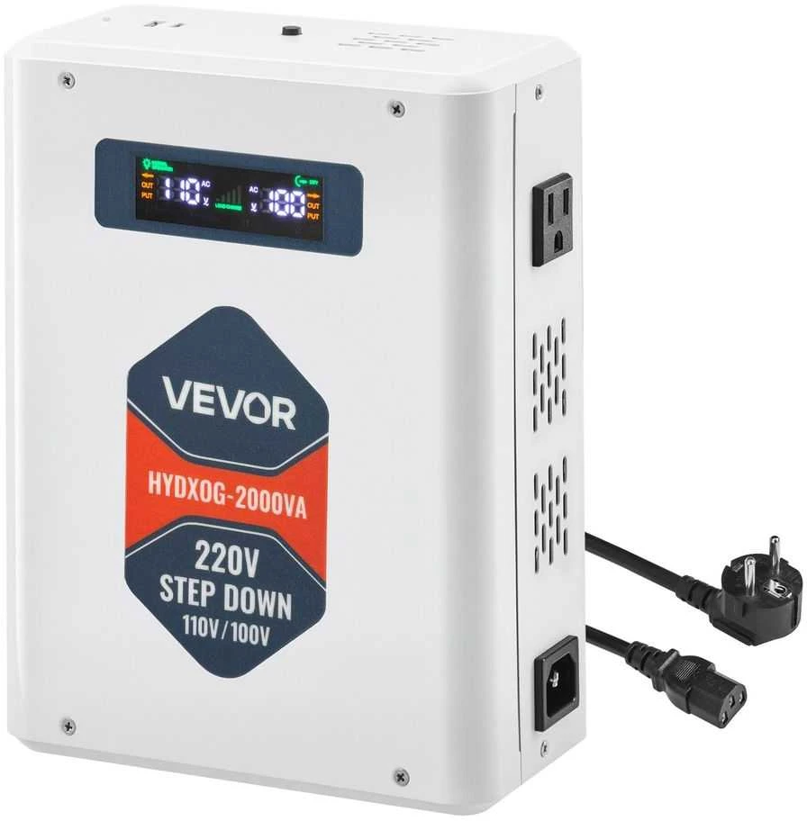 Įtampos keitiklis, 2000VA, 220V į 110V galios transformatorius su USB, JAV prietaisams, kelioninis maitinimo adapteris, įtampos reguliatorius