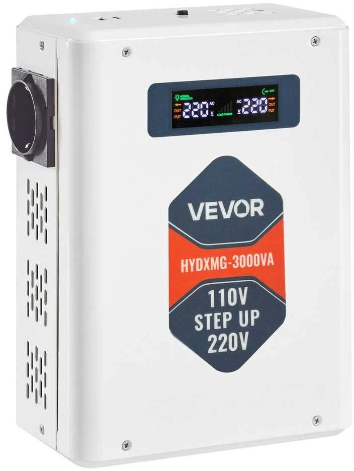 Įtampos keitiklis, 3000VA, 110V į 220V galios transformatorius, Europos prietaisams, su LCD ekranu, USB išvestis