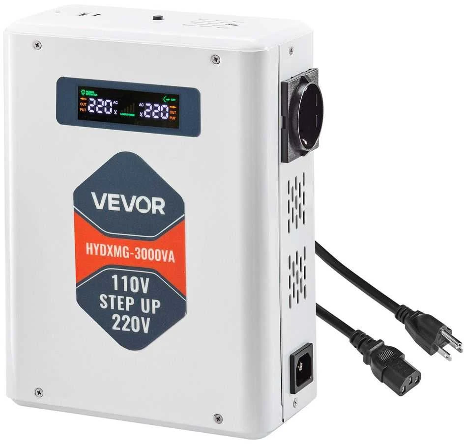Įtampos keitiklis, 3000VA, 110V į 220V galios transformatorius, Europos prietaisams, su LCD ekranu, USB išvestis