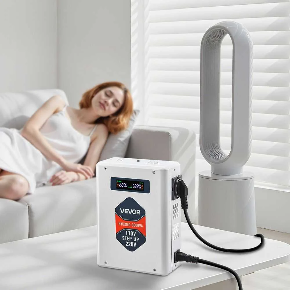 Įtampos keitiklis, 3000VA, 110V į 220V galios transformatorius, Europos prietaisams, su LCD ekranu, USB išvestis