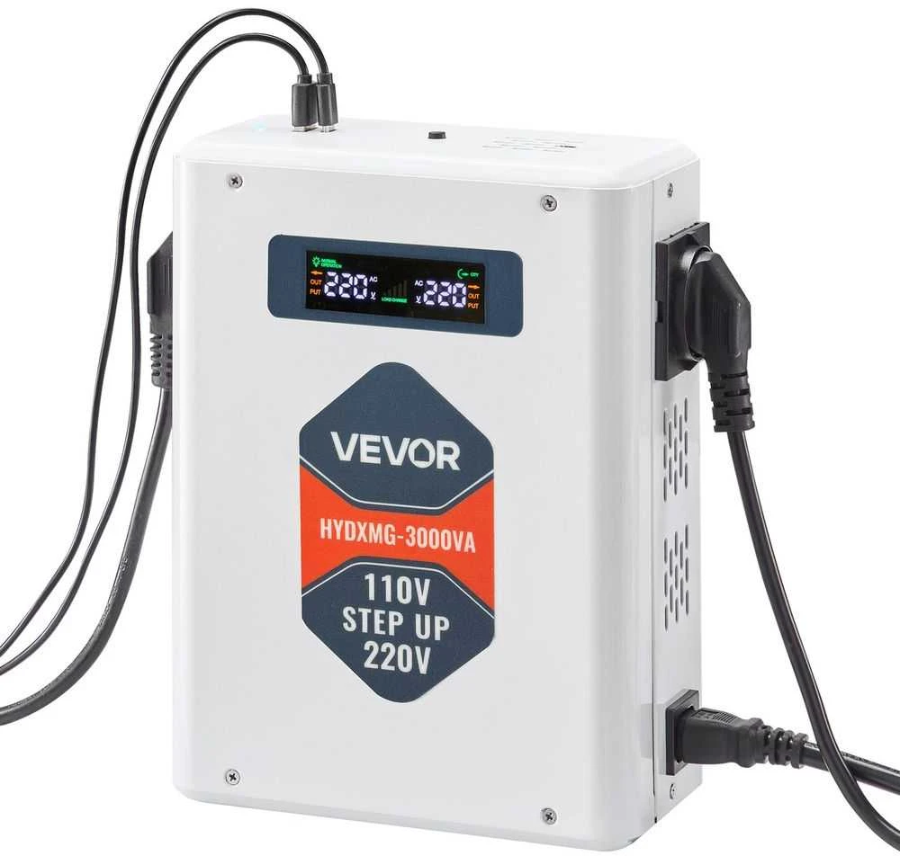 Įtampos keitiklis, 3000VA, 110V į 220V galios transformatorius, Europos prietaisams, su LCD ekranu, USB išvestis