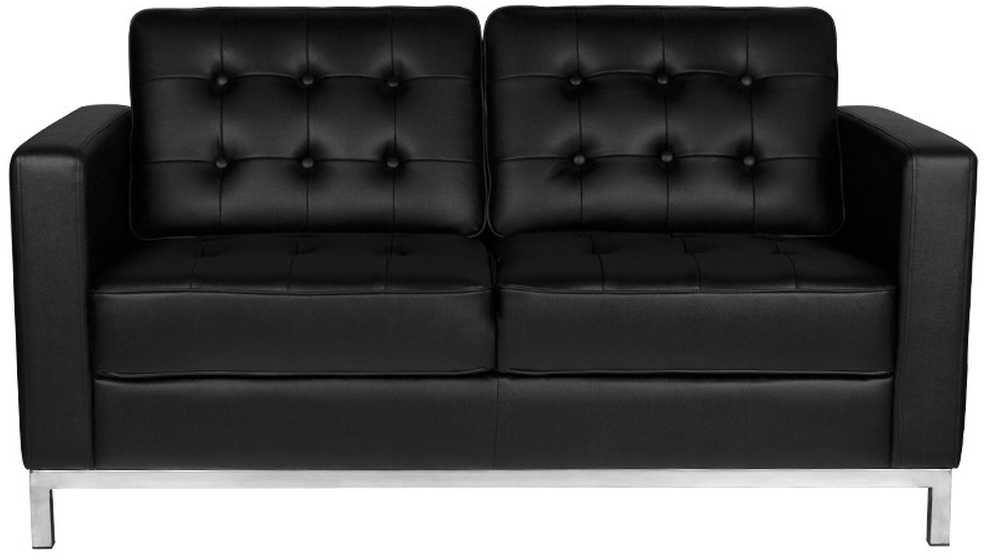 Juoda dirbtinės odos laukiamojo sofa, moderni priėmimo sėdynė, 2 vietų sofa laukiamiesiems