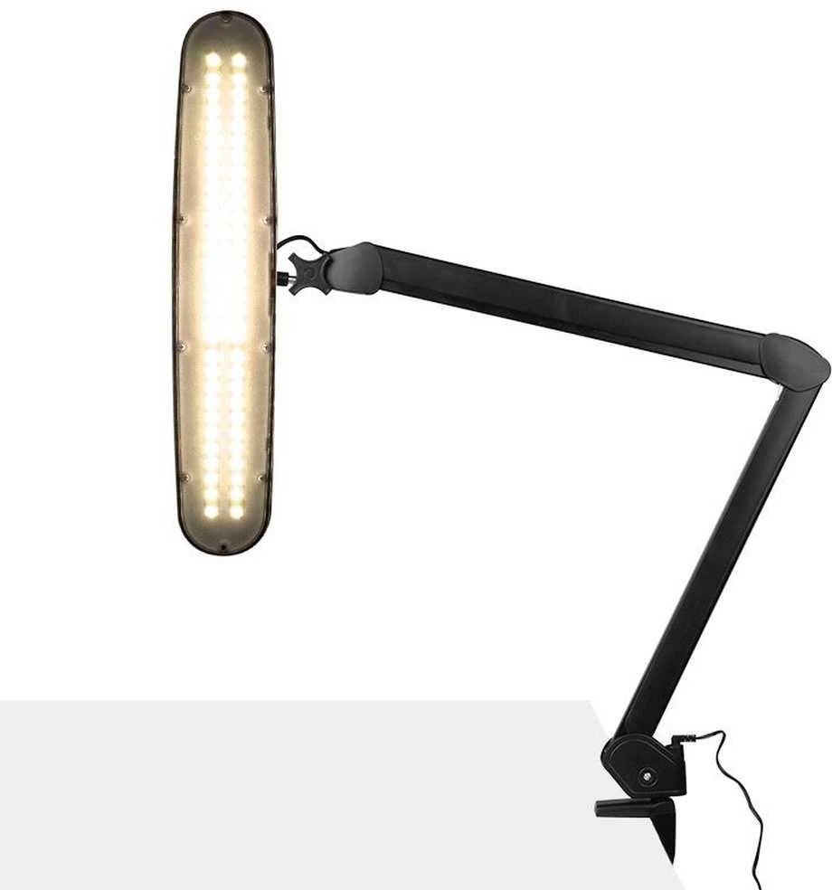 Juoda LED dirbtuvių lempa, su spaustuku, reguliuojamu ryškumu ir spalvos temperatūra, darbastalio šviestuvas amatams ir grožiui