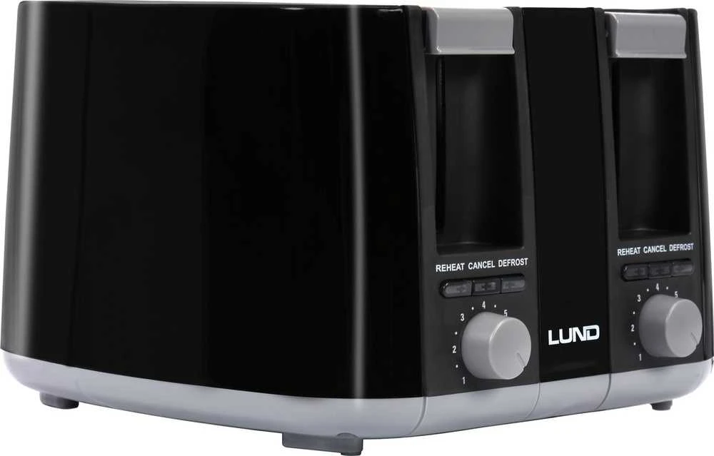 Juodas 4 riekelių skrudintuvas, 1500W, su reguliuojamu apskrudimu