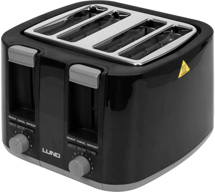 Juodas 4 riekelių skrudintuvas, 1500W, su reguliuojamu apskrudimu