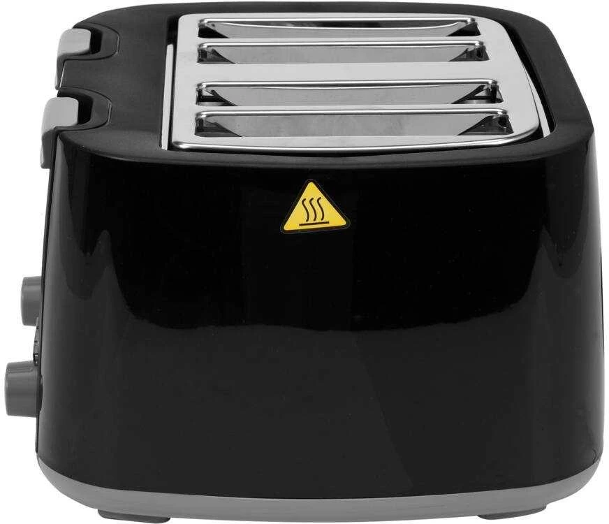 Juodas 4 riekelių skrudintuvas, 1500W, su reguliuojamu apskrudimu
