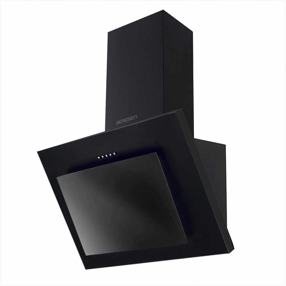 Berdsen Juodas kamininis gartraukis, 60 cm pločio, su LED apšvietimu, modernioms virtuvėms, efektyvus riebalų filtravimas, su ortakiu