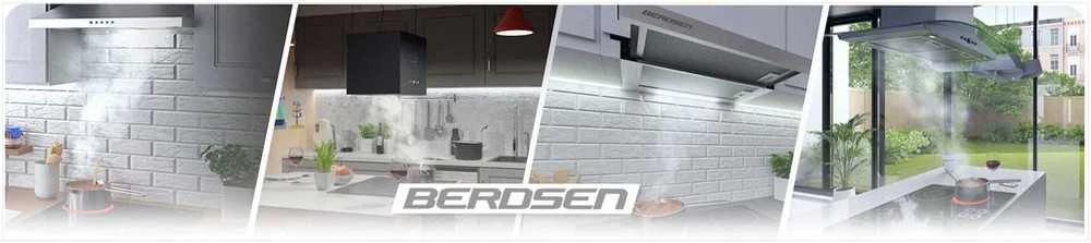 Berdsen Juodas kamininis gartraukis, 60 cm pločio, su LED apšvietimu, modernioms virtuvėms, efektyvus riebalų filtravimas, su ortakiu