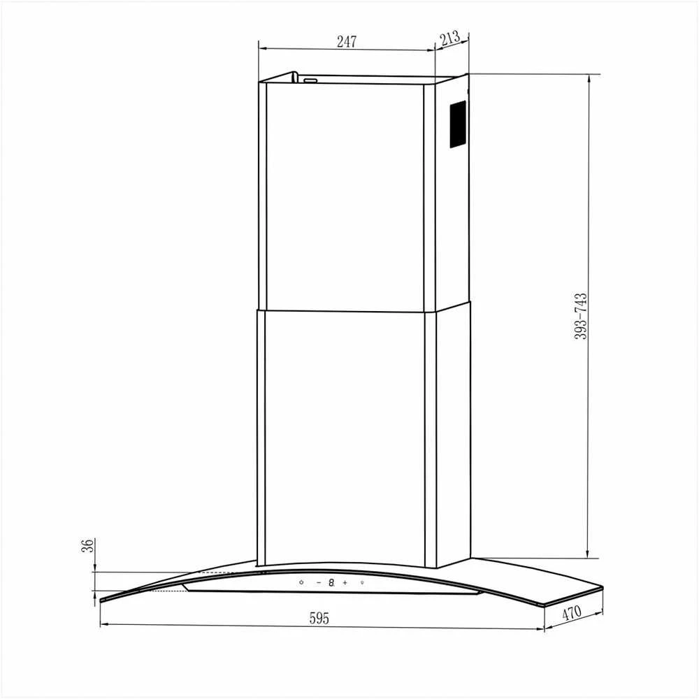 Berdsen Juodas nerūdijančio plieno gartraukis, 60 cm kamino gartraukis, galingas ištraukimas, LED apšvietimas, modernus dizainas