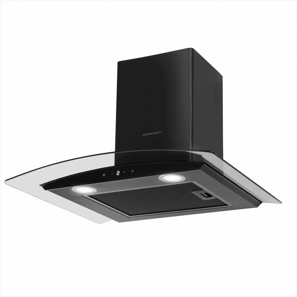 Berdsen Juodas nerūdijančio plieno gartraukis, 60 cm kamino gartraukis, galingas ištraukimas, LED apšvietimas, modernus dizainas