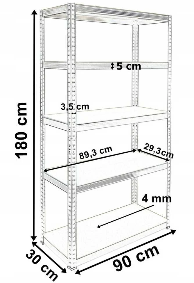 Juodas sandėliavimo stelažas 180x90x30 cm, 875 kg, lentynos, garažui, sandėliukui, dirbtuvėms