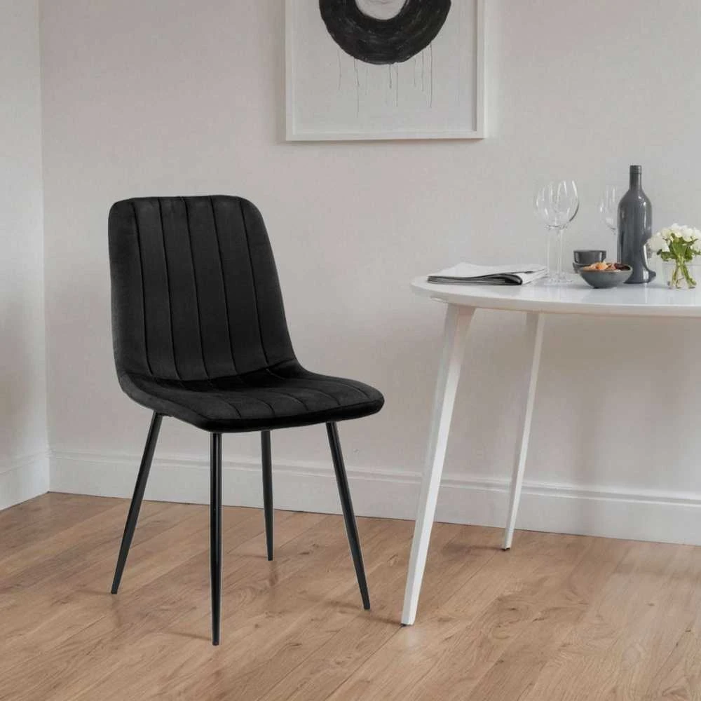 Juodo aksomo valgomojo kėdė, ergonomiška, 120 kg, patogi, minkšta, virtuvės kėdė su atlošu