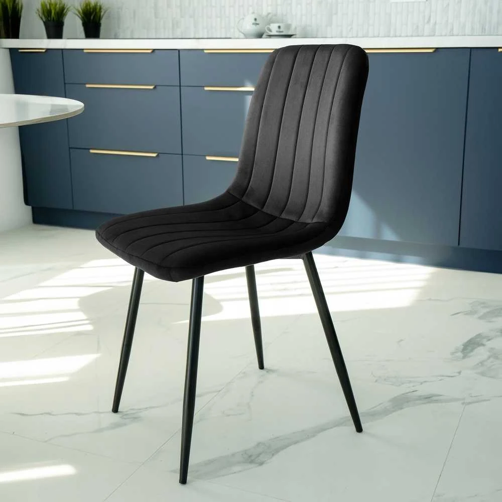 Juodo aksomo valgomojo kėdė, ergonomiška, 120 kg, patogi, minkšta, virtuvės kėdė su atlošu