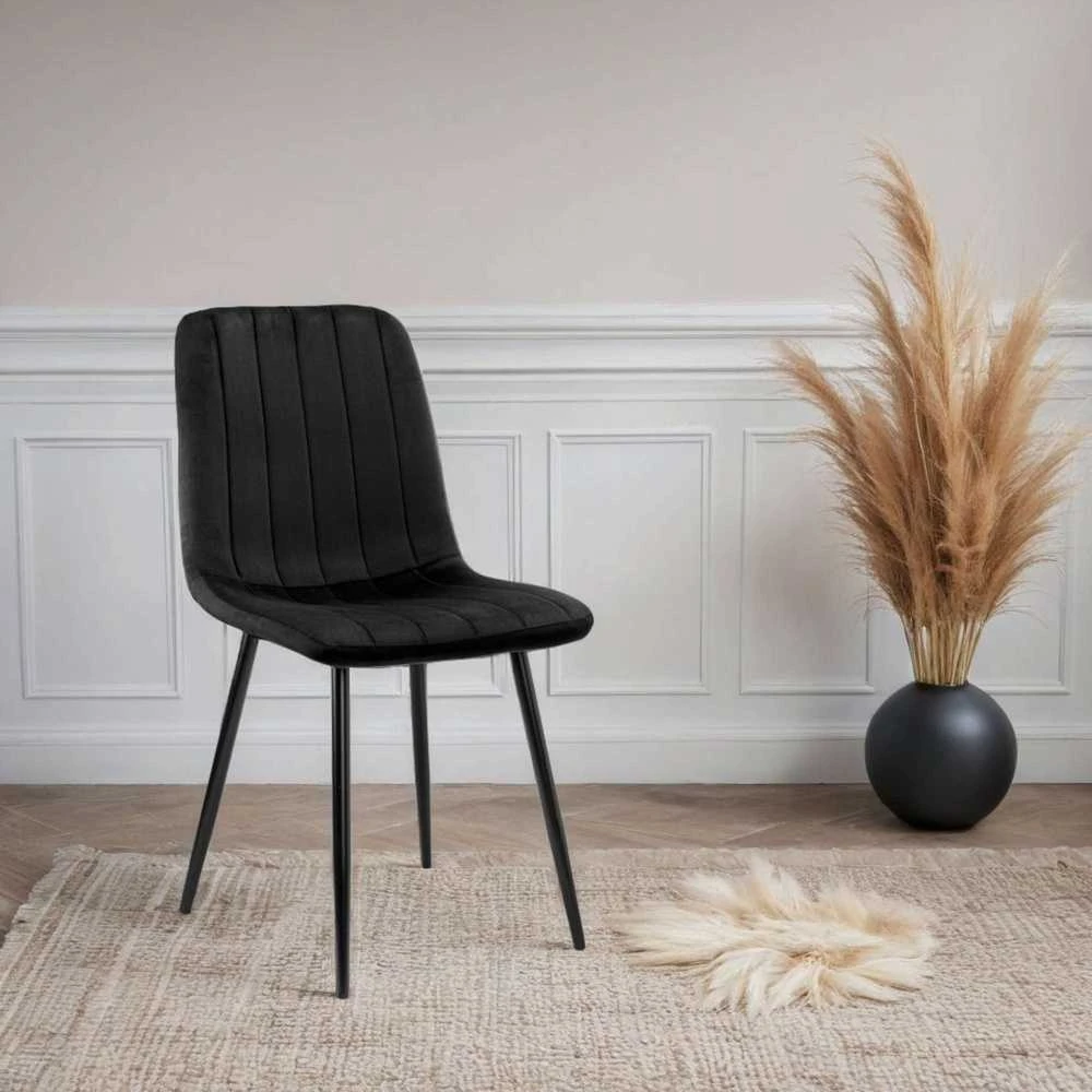Juodo aksomo valgomojo kėdė, ergonomiška, 120 kg, patogi, minkšta, virtuvės kėdė su atlošu
