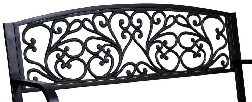 Juodo metalo ir ketaus sodo suoliukas su mediniu sėdynės pagrindu, 120 cm, lauko baldai, parkui, terasai