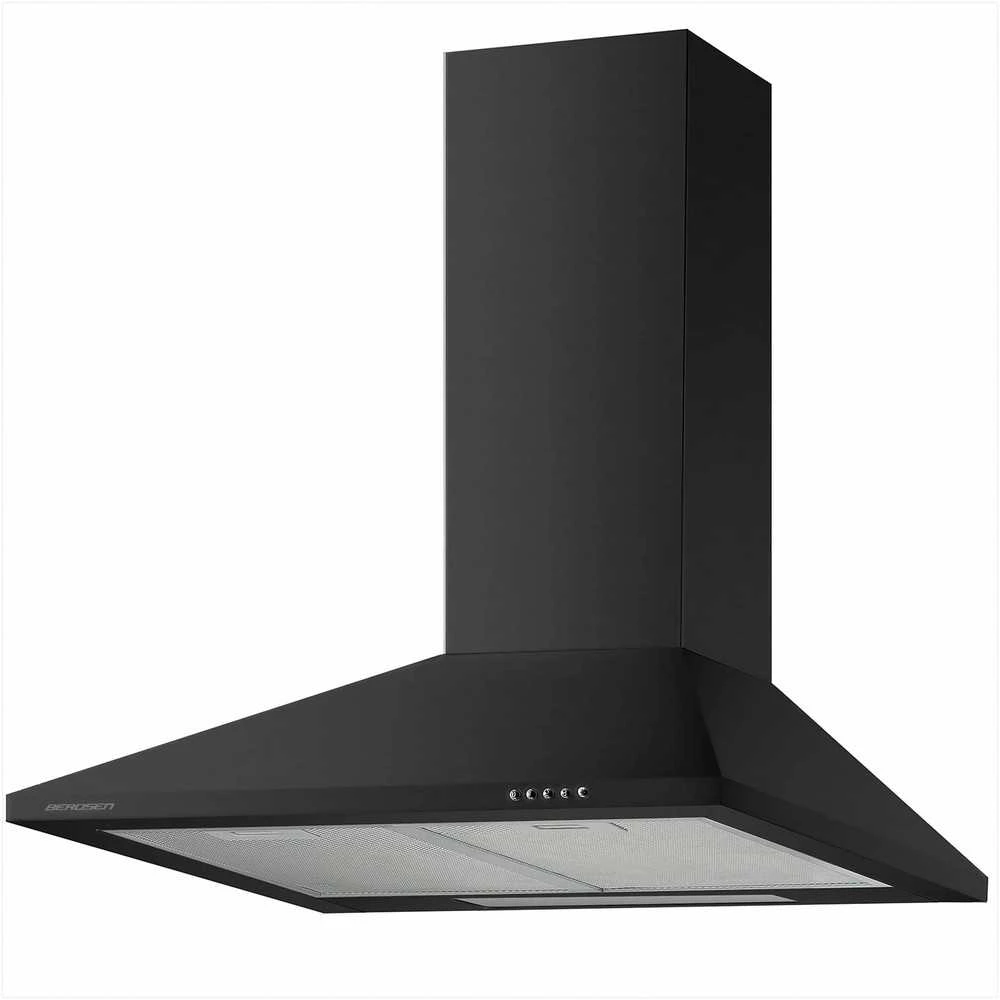 Berdsen Juodo nerūdijančio plieno kamino gartraukis, 60 cm virtuvės gartraukis, modernus dizainas, efektyvi ventiliacija, tylus veikimas