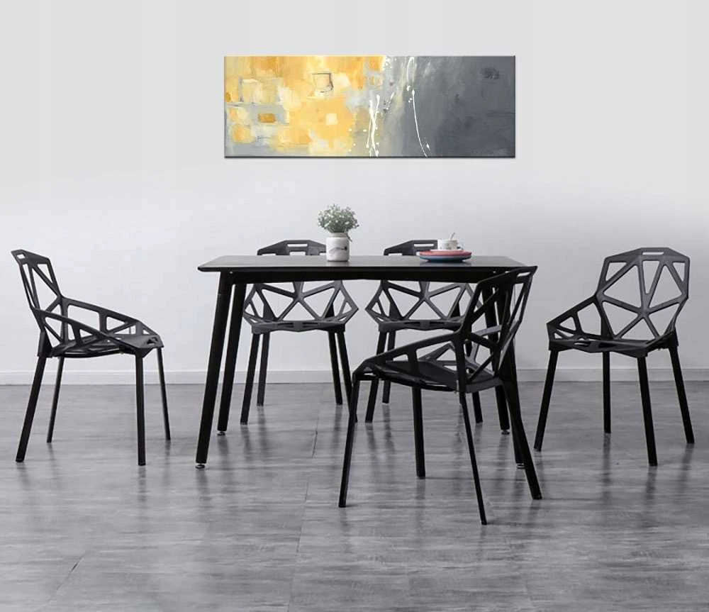 Juodos ažūrinės kėdės, modernus dizainas, sukraunamos, metalinės kojos, valgomojo kėdės, virtuvės, terasos, restoranų