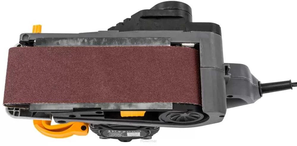 Powermat Juostinis šlifuoklis, 2000W, 230V, kintamas greitis, su dulkių maišeliu, medienai, metalui ir plastikui, nešiojamas ir stacionarus naudojimas