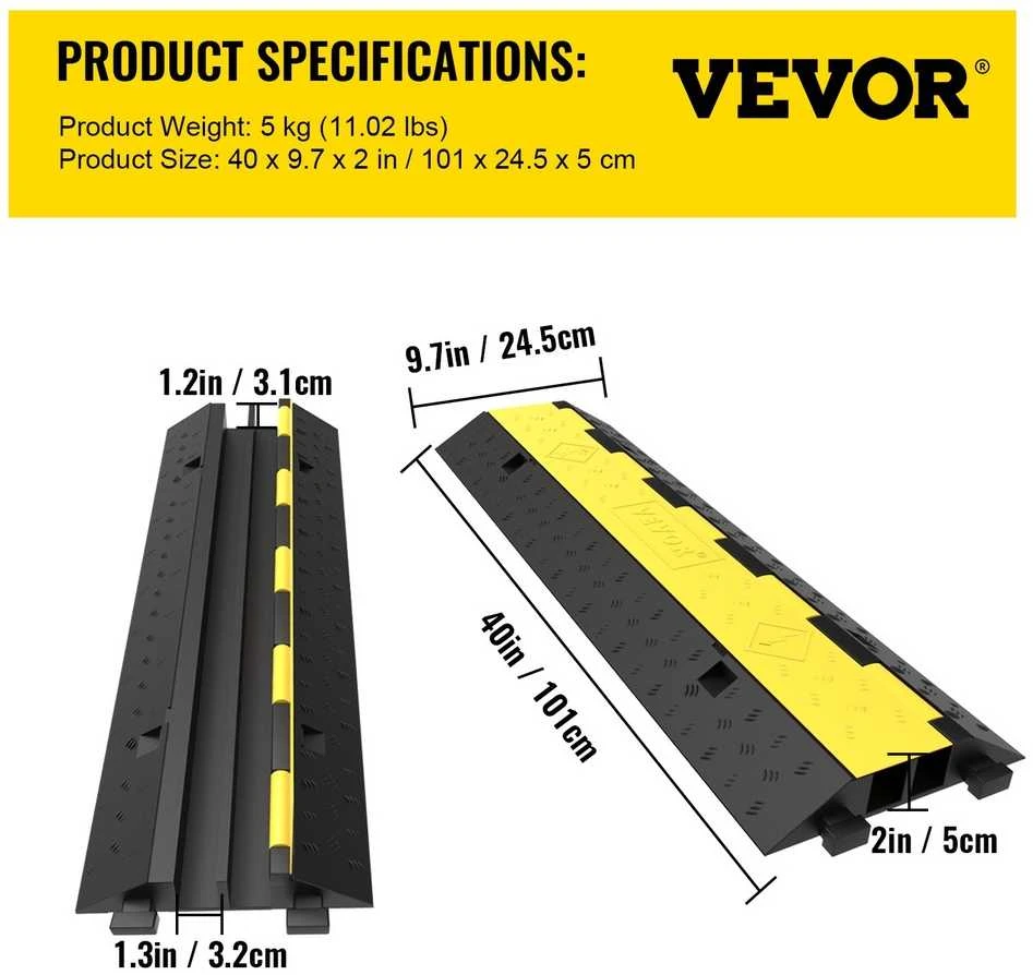 Kabelių apsaugos rampos, 4 vnt., 2 kanalų, 101 cm, guminės, PVC