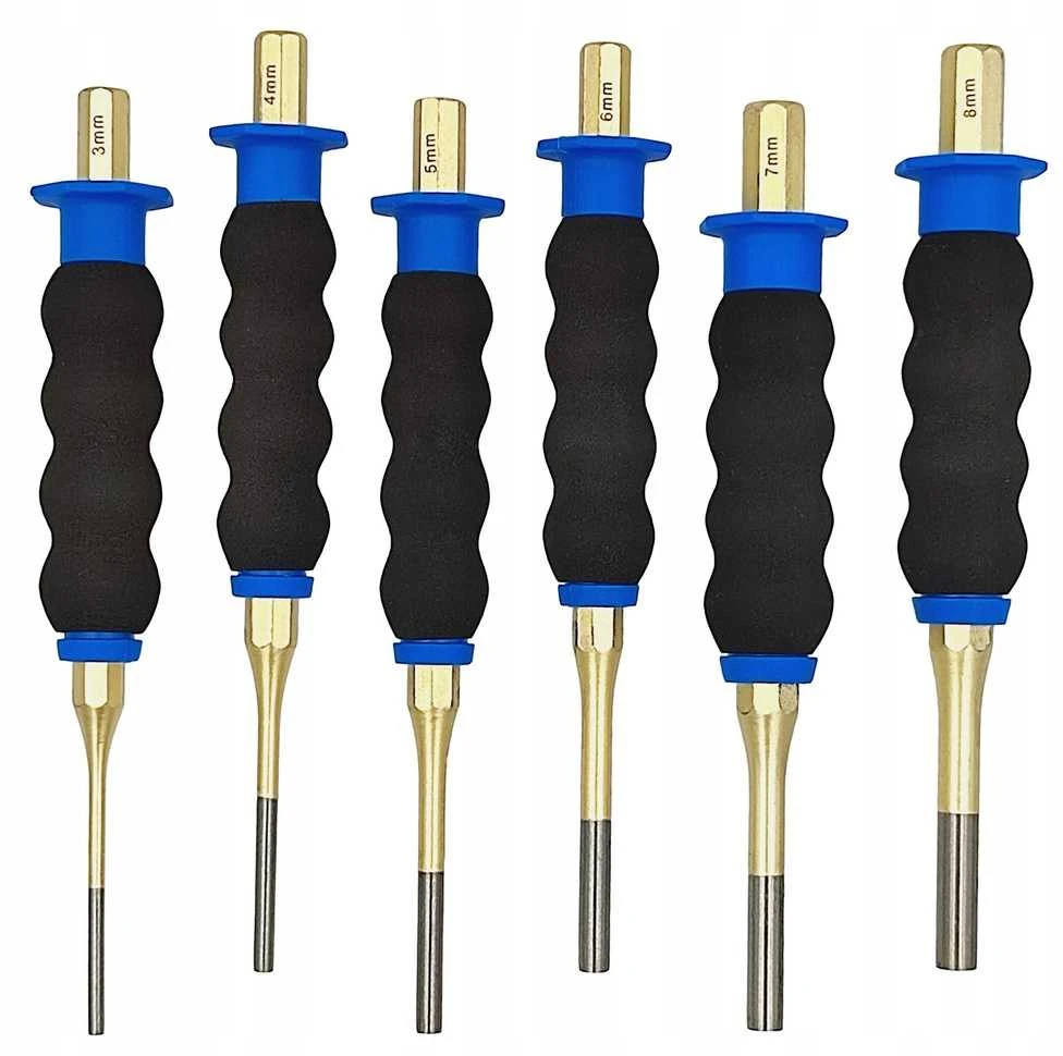 Kaiščių perforatorių rinkinys, su rankenomis, 6 dalių metalo apdirbimo įrankių rinkinys, 3-8 mm plieniniai perforatoriai amatams ir remontui