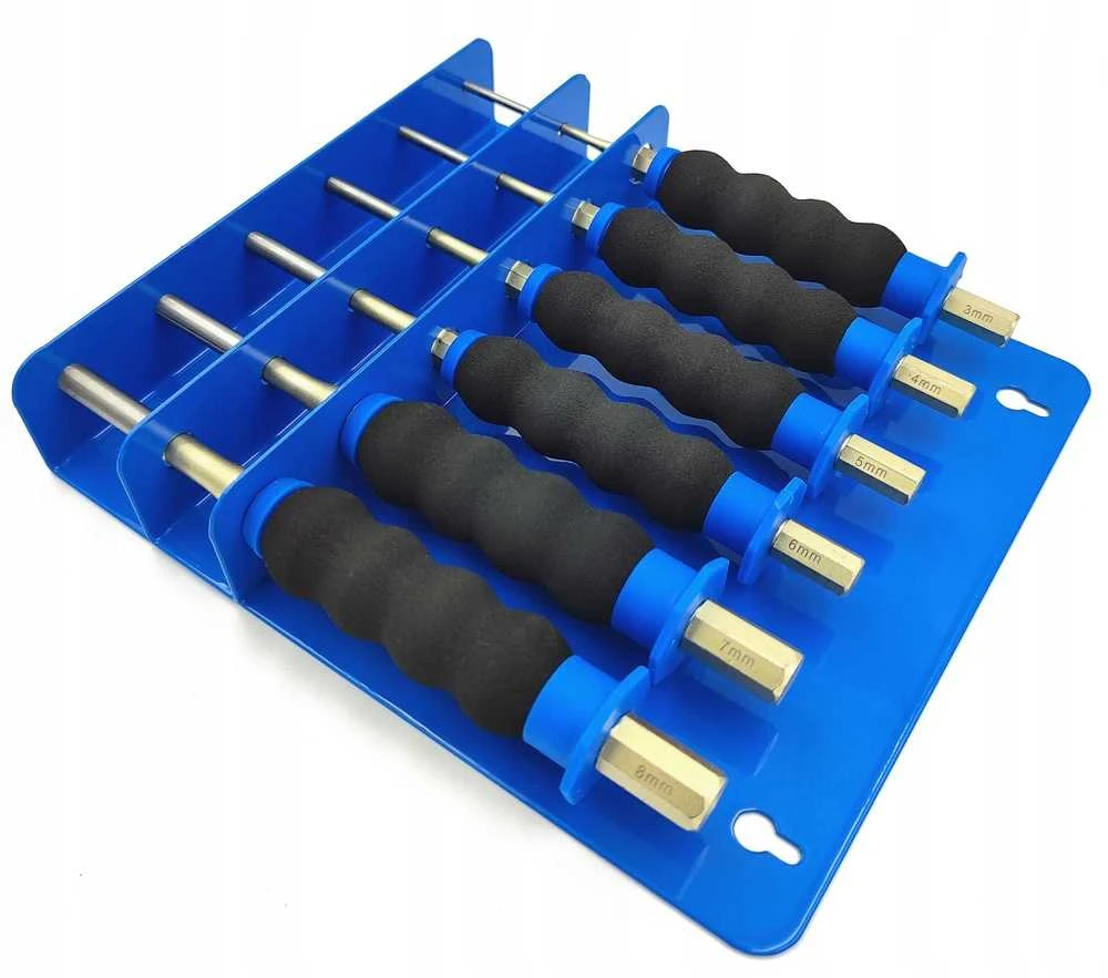 Kaiščių perforatorių rinkinys, su rankenomis, 6 dalių metalo apdirbimo įrankių rinkinys, 3-8 mm plieniniai perforatoriai amatams ir remontui