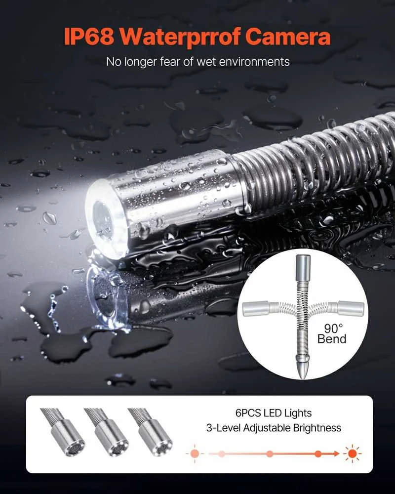 Kanalizacijos kamera 30m, 4.3" ekranas, 6 LED, 16GB, vamzdžių, drenažo inspekcijai
