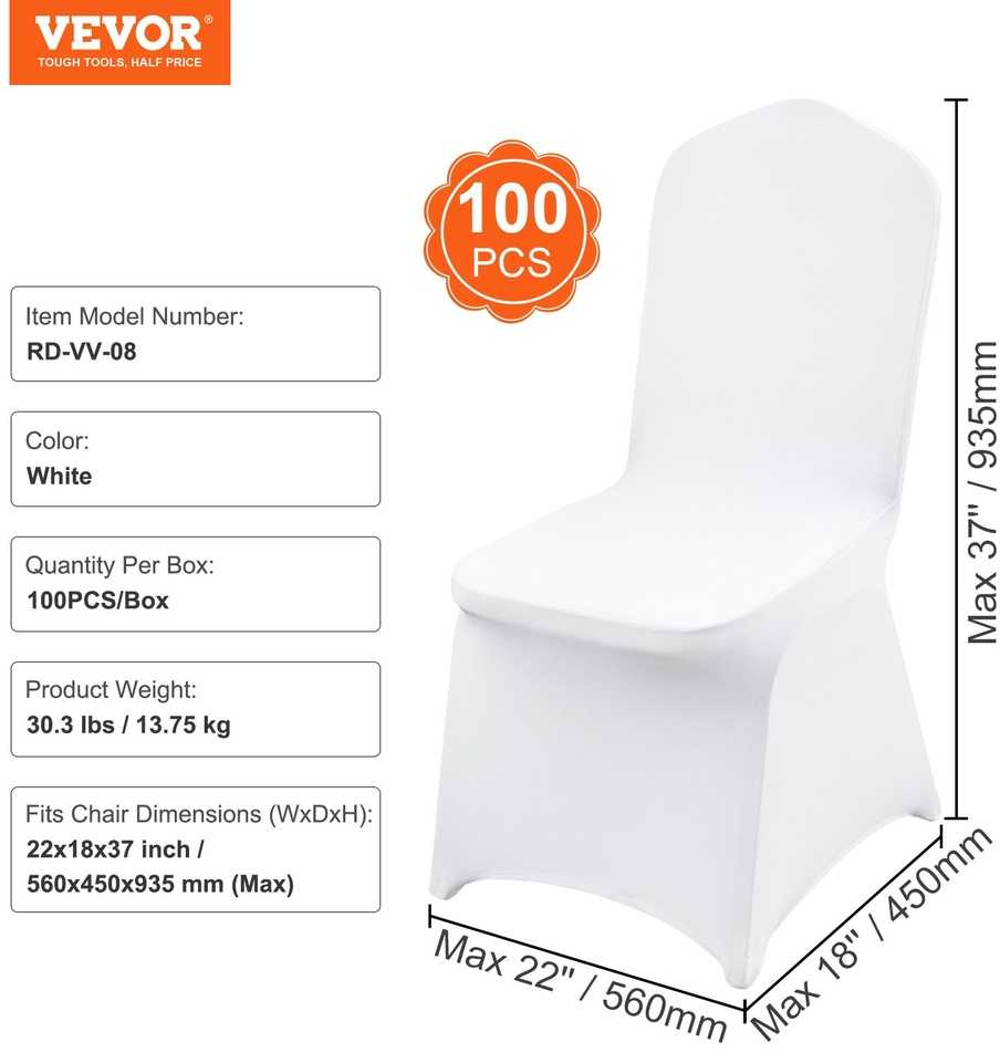 VEVOR Balti elastingi kėdžių užvalkalai 100 vnt. vestuvėms
