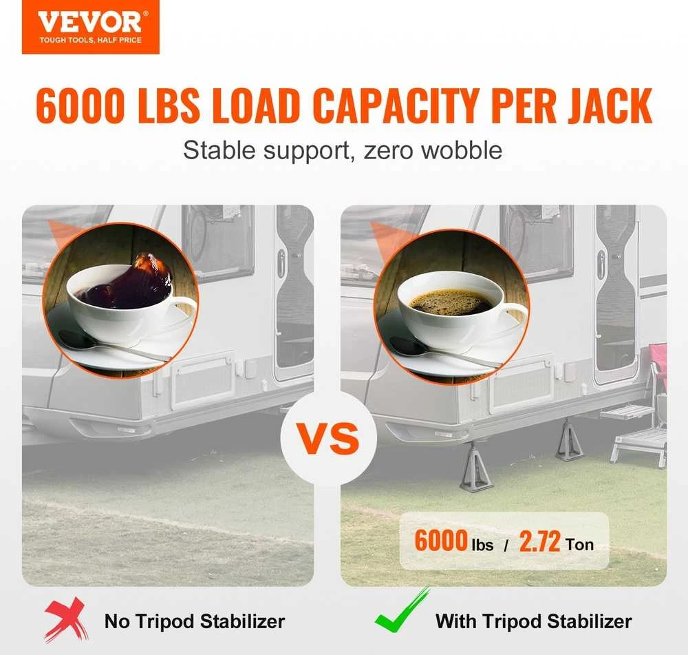 Kemperiniai RV stabilizavimo domkratai, 4 vnt., aliuminiai, 11-17 colių, 6000 lbs, priekaboms, nameliams ant ratų